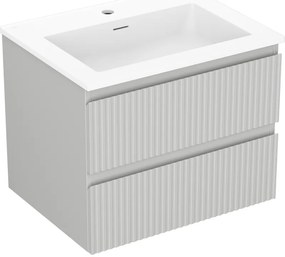 Mexen Rivel, kúpeľňová skrinka 60 cm s umývadlom Otis, 2 zásuvky, drážkovaná, sivá matná/biela, 91A20-06047-2-BFF62-W18M01