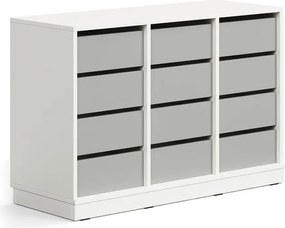 Úložná skrinka CASPER, 12 zásuviek, so soklom, biela/šedá
