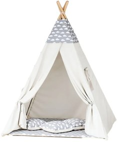 Detský stan Tipi obláčiky sivý/béžový