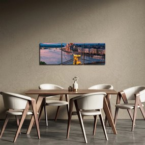 Obraz - Panorama mesta, Budapešť, Maďarsko (s hodinami) (90x30 cm)