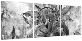Obraz - Plameniaky graffiti (s hodinami) (90x30 cm)