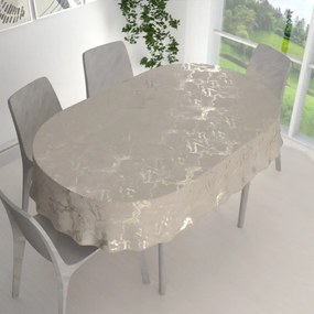 Biante Veľký zamatový oválny obrus Isabela IBL-018 Zlatý/dymový mramor na púdrovo béžovom 240x280 cm