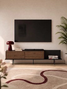 RTV skrinka Zenar 200 cm s kovovými nohami - elegantný orech / čierny