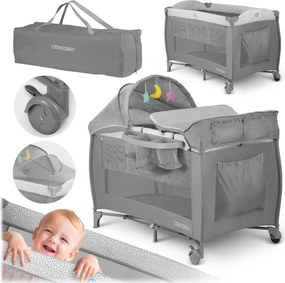 Ricokids Cestovná postieľka + matrac + taška 125x65x78cm RK-242 sivá
