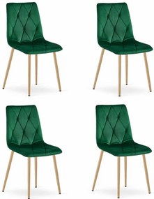Set štyroch jedálenských stoličiek LIBRA zamatové tmavozelené / drevené nohy (4 ks)