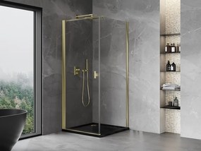Mexen Mist-B, 1-krídlový výklopný sprchový kút 90 x 90 cm, číre sklo, zlatý lesklý profil, 8A2T-090-090-50-00