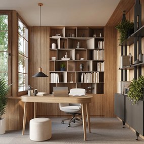 Závesné svietidlo Jaga, 1x čierne kovové tienidlo, drevo