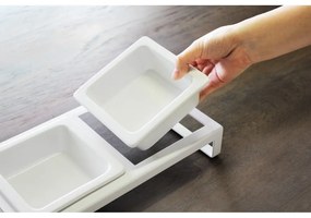 Súprava bielych zvieracích misiek so stojanom Yamazaki Tower