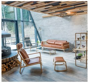 Koňakovohnedá pohovka z byvolej kože s konštrukciou z masívneho dubového dreva Gazzda Fawn, 210 cm