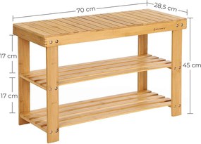 Lavica na topánky, bambusový botník s 3 policami, prírodný