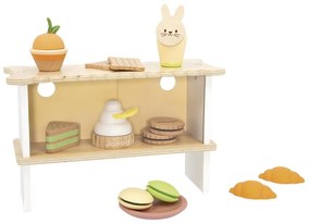 Drevený stánok s pečivom a tortičkami