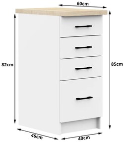 Spodná kuchynská skrinka s doskou OLIWIA S40 SZ4 biela