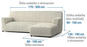 Bielastické poťahy COSTINA smotanová sedačka s otomanom vpravo (š. 170 - 300 cm)