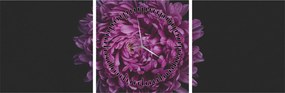 Obraz fialovej kvetiny (s hodinami) (90x30 cm)