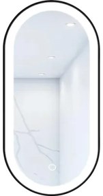 Oválne LED zrkadlo do kúpeľne s osvetlením Oval 100 x 50 cm v čiernom ráme s vypínačom a podložkou proti zahmlievaniu