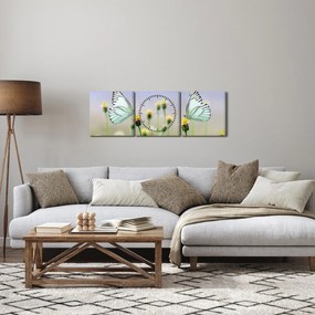 Obraz motýľov na kvetine (s hodinami) (90x30 cm)