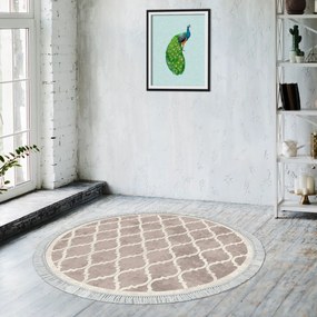 Okrúhly koberec Fence 100 cm krémový/hnedý