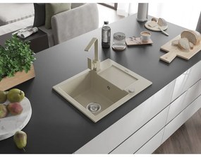 Mexen Enzo, granitový drez 576x465x174 mm, 1-komorový a béžová batéria Rita, béžová, 6506-69-670300-69