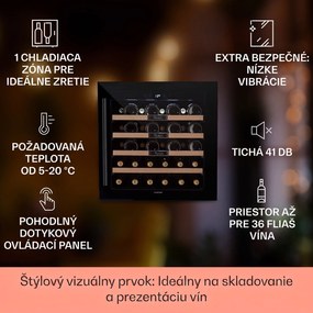 Klarstein Vinsider 36 Built-In Uno, vstavaná vinotéka, 92 l, 36 fliaš, nehrdzavejúca oceľ