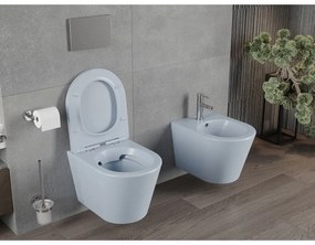 Mexen Rico, závesné WC Rimless s WC doskou slim, duroplast, šedá-modrá matná, 30724069