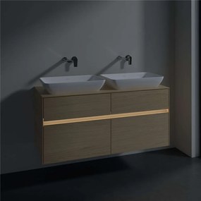 VILLEROY &amp; BOCH Collaro závesná skrinka pod dve umývadlá na dosku, 4 zásuvky, s LED osvetlením, 1200 x 500 x 548 mm, Nordic Oak, C115B0VJ