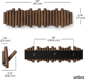 Tmavohnedý nástenný vešiak z borovicového dreva 61 cm Picket – Umbra