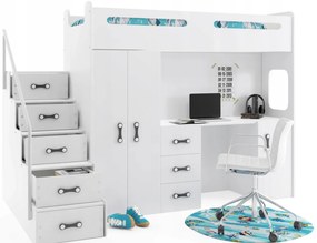 Interbeds MAX 4 poschodová posteľ 258x180 komplet + matrac + písací stôl + šatník biela 2025
