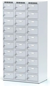 Alfa 3 Šatníková skrinka S6 s úložnými boxami, 30 boxov, 1800 x 900 x 500 mm, otočný zámok, sivé dvere