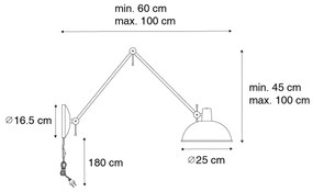 Retrová nástenná lampa čierna s bronzom - Milou