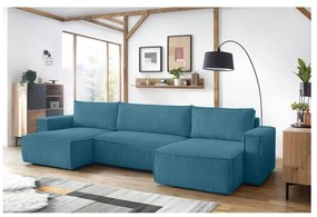 Tyrkysovomodrá menčestrová rozkladacia rohová pohovka Nihad – Bobochic Paris