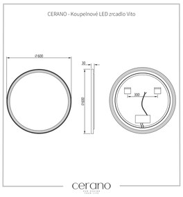 Cerano Vito, LED kúpeľňové zrkadlo, kovový rám, Ø 60 cm, čierna matná, CER-CER-NT8232G60