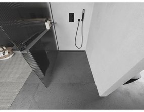 Mexen Kioto+ L, sprchová zástena Walk-In s poličkou a vešiakom 120 x 200 cm, 8mm sklo s rebrovým vzorom, grafitový profil, 800-120-123-66-09