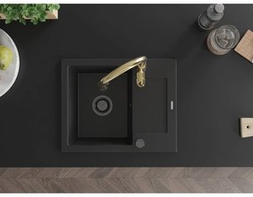 Mexen Enzo, 1-komorový granitový drez 576x465x174 mm a drezová batéria Savita, čierna, 6506-77-672601-50-B