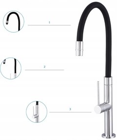 Gamma Flex Slim, vysoká kuchynská batéria s elastickým ramenom h-480 mm, čierna-chrómová, GMA-BFXSL-CH