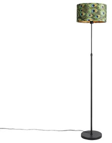 Čierna stojaca lampa s velúrovým tienidlom páv so zlatom 35 cm - Parte
