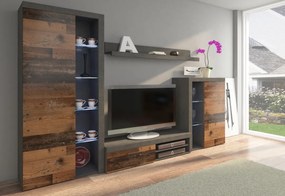Obývacia stena KLOK, 270x190x40, old style/matera + LED osvetlenie