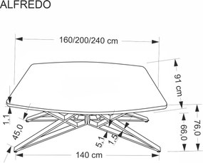 Rozkladací jedálenský stôl Alfredo 160/240 cm biely mramor/čierny