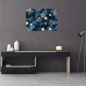 Sklenený obraz - Modro-zlaté krúžky (70x50 cm)