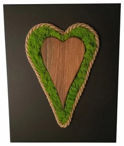 Machový obraz s dreveným srdiečkom a lanom 40 x 30 cm