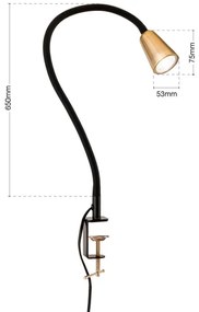Orion - Flexibilná stolová lampa s klipom DOTTY 1xGU10/10W/230V mosadz/čierna