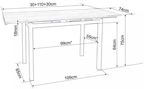 Rozkládací jídelní stůl Brandley 110/170 cm dub artisan/černý mat