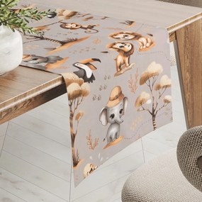Biante Detský bavlnený behúň na stôl Sandra SA-514 Africké zvieratká na sivom 35x140 cm