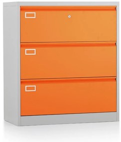 Dvojradová kovová kartotéka A4 - 3 zásuvky, 90 x 45 x 102 cm, cylindrický zámok, oranžová - ral 2004