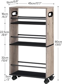 Pojízdný kuchyňský regál Vasagle Tonari 45 cm šedý