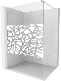 Mexen Kioto+, sprchová zástena Walk-In s poličkou a vešiakom 140 x 200 cm, 8mm číre sklo biely vzor, brúsená oceľ profil, 800-140-121-97-85