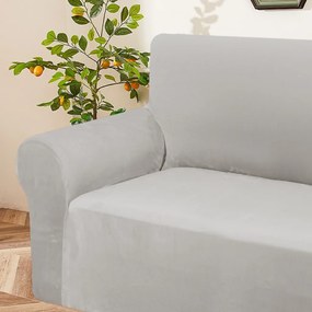 Elastický plyšový poťah na dvojmiestnu pohovku BestBerg / svetlo sivá