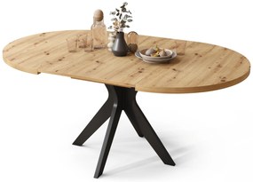 RENZO Dub Artisan/čierna noha - OKRÚHLY STÔL Ø110 ROZKLADACÍ DO 180 cm | DO KUCHYNE JEDÁLNE OBÝVAČKY RETRO