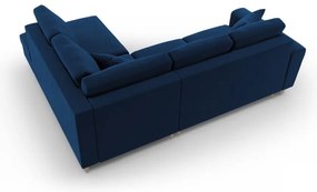 Modrá zamatová rozkladacia/s úložným priestorom rohová pohovka (pravý roh/do L) Kyoto – Cosmopolitan Design