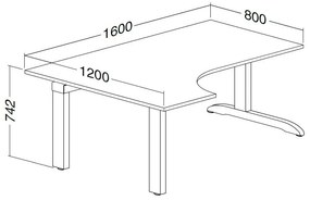 Ergonomický stôl ProOffice C 180 x 120/80 cm, ľavý, biela