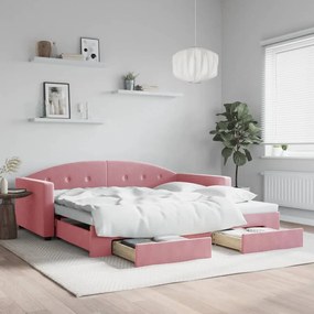Rozkladacia denná posteľ so zásuvkami ružová 100x200 cm zamat 3197359
